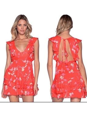 Maaji Coral Floral Backless Ruffle Mini Dress